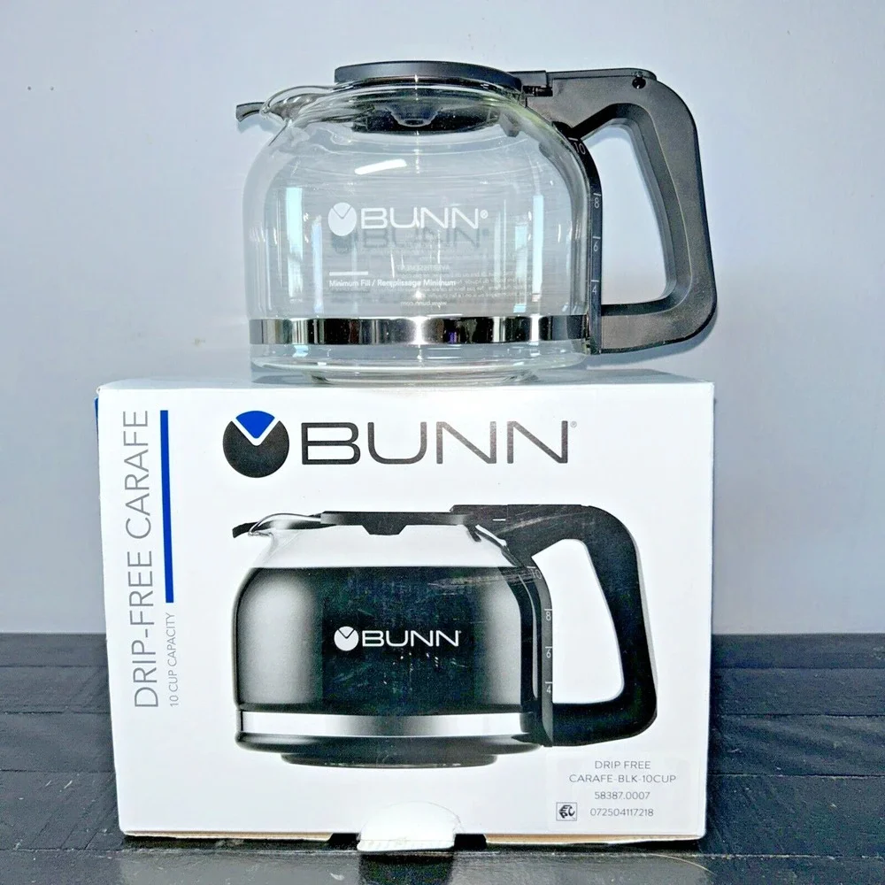 New Bunn 10 Cup Drip Free Glass Coffee Carafe Black Silver Replacement Pot